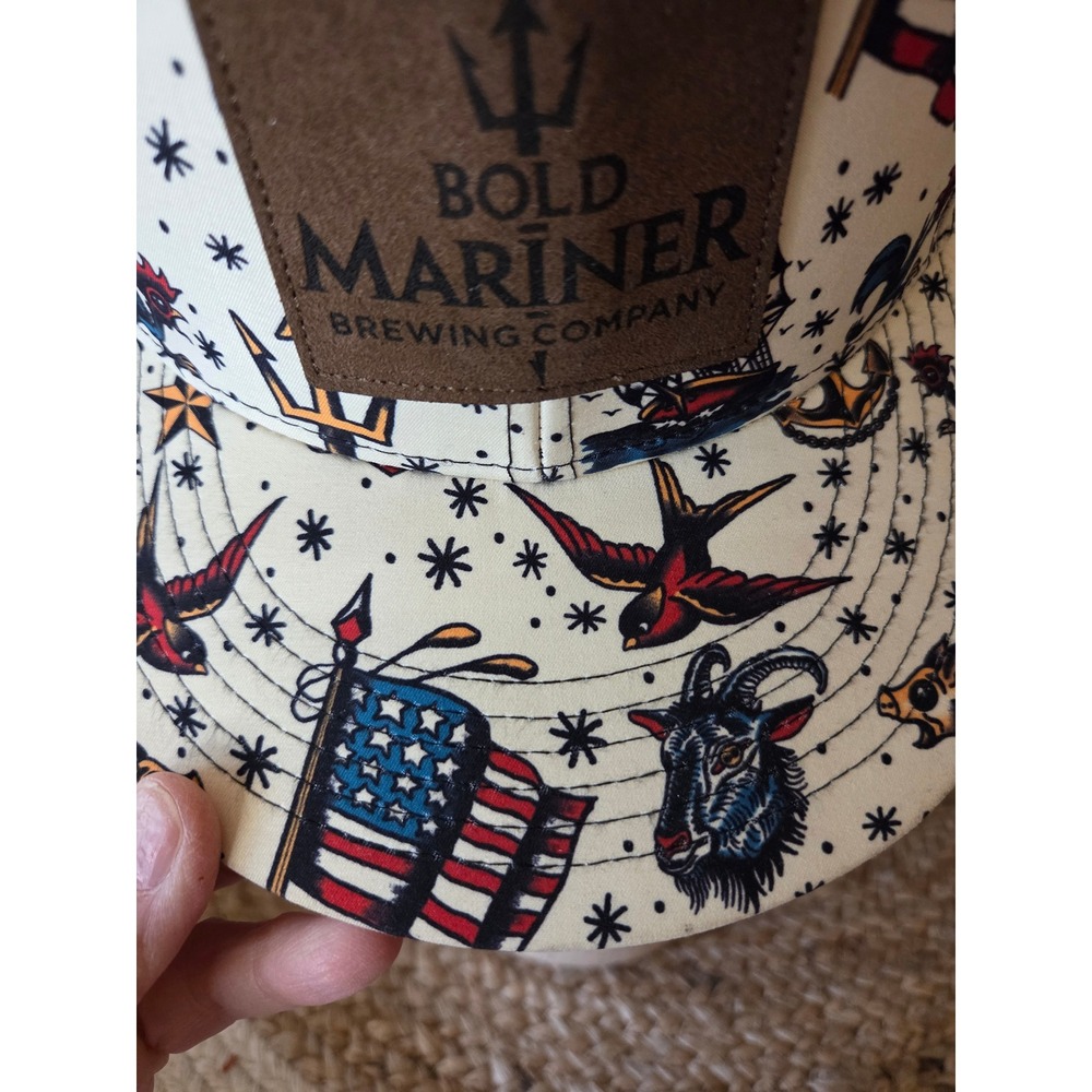 Bold Mariner Brewing Company Tattoo Flash Print Snapback Hat Cream Flat Brim - Picture 10 of 11